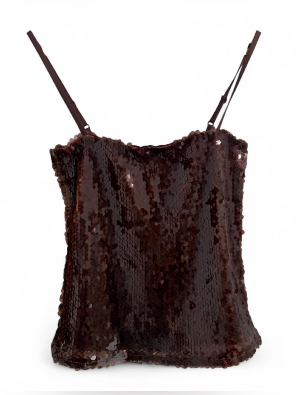 NWT Topshop Brown Sequin Cami Top Size Small - Picture 2 of 7